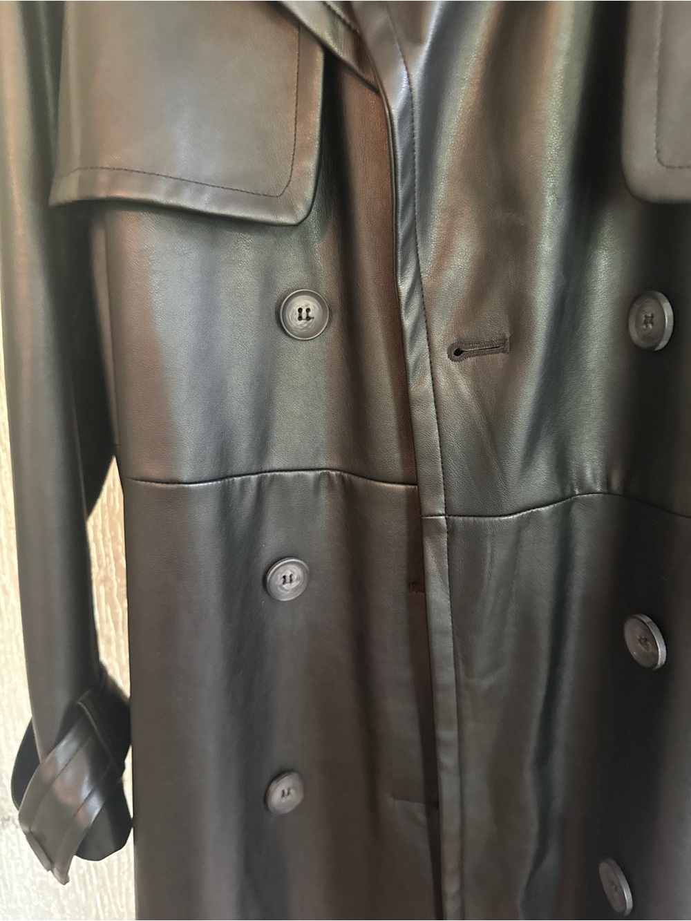Dynamite Classic Black Long Faux-Leather Trench Coat - Picture 6 of 11